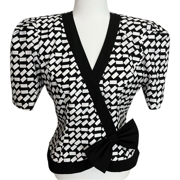 Vintage David Warren Saks Fifth Avenue Size M Black White Structured Bow Jacket - Picture 1 of 12